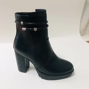 Black PU High-Heel Ankle Boots with Zipper and Lace Decoration