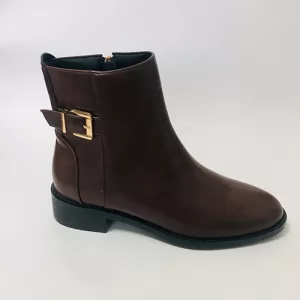 Brown PU Flat Boots with Zipper