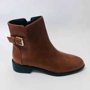 Camel PU Flat Boots with Zipper