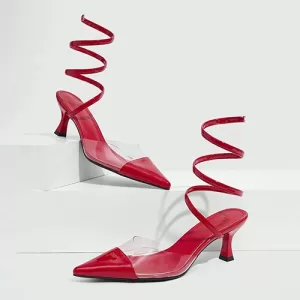 Closed-toe High Heel Sandals-Burgundy Spiral-Strapped