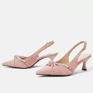 Pearl-Chain Embellished Closed toe High Heel Sandals