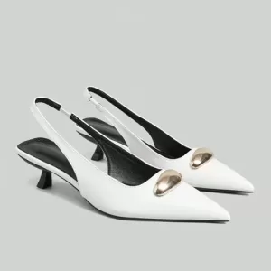 Closed-toe High Heel Sandals-White Metal-Block Embellished