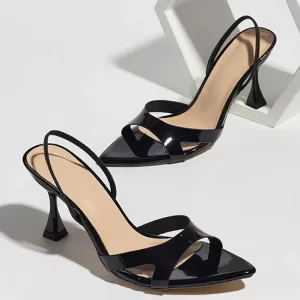 Open-toe High Heel Sandals-Black Non-Adjustable