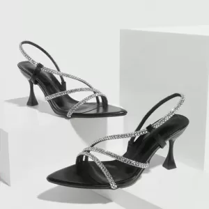Open-toe High Heel Sandals-Rhinestone-Strap Embellished