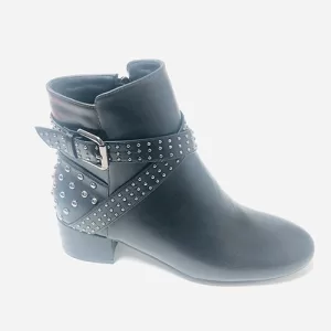 PU Mid-Heel Boots with Stud Decoration