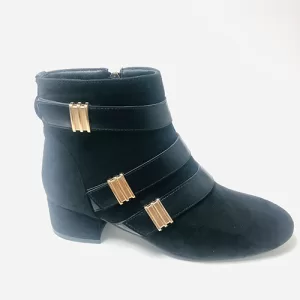 Suede Mid-Heel Boots with Metal Block Decoration